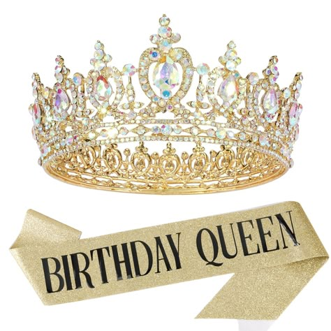 PRICES MAY VARY. 👑Birthday Queen: An important day of you, you are the birthday queen. With the gorgeous crown and the glittering sash, you will look more glamorous, sweet, and attractive for any occasion like a real queen. 👑Sparkling Crown: Queen crown is made of high-grade alloy and crystal rhinestones, encrusted with sparkling crystals of various sizes, exuding luxury and magnificence. 👑Birthday Queen Sash: Birthday sash is made of the most glittering fabric, and the words “ BIRTHDAY QUEEN Birthday Sash Aesthetic, Birthday Accessories For Women, Queen Birthday Theme, Queen Themed Birthday Party, 13 Birthday Ideas, 17 Birthday Ideas, Bday Crown, Birthday Sashes, Queen Sash