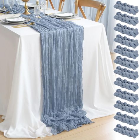 PRICES MAY VARY. 100% Polyester 💝 Package Includes: 12 pieces of 10ft cheese cloth table runner. Ideal as baby shower decorations, wedding centerpieces or dining table centerpiece decor, the table cloth spans 35 x 120 inches. 💝 Premium Material: Crafted with top-tier polyester, these cheese cloths boast a soft touch and lasting durability. Use as boho table runner, bohemian decor, and table decorations for party for years. 💝 Wide Occasion: Perfect for dining room decor, bridal shower decorati Christmas Wedding Table Decorations, Blue Cheesecloth Table Runner, Christmas Wedding Table, Gender Reveal Decor, Rustic Table Runner, Table Runner For Wedding, Gauze Table Runner, Cheesecloth Table Runner, Thanksgiving Table Runner