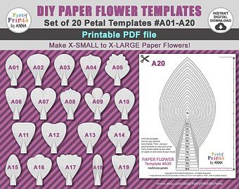 PDF - 20 Paper Flower Templates A01-A20, diy Giant large Paper Flower Petal Templates, Printable pdf, molde de flores de papel Frozen Diy, Large Paper Flower, Paper Flower Wall Art, Paper Flower Templates, Giant Paper Flowers Template, Flower Templates Printable, Paper Flower Kit, Paper Shapes, Tissue Flowers