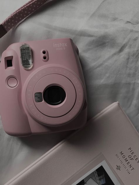 pastel pink film camera instax mini 9 with a mini polaroid memory book Polaroid Vision Board, Pink Polaroid Camera Aesthetic, Pink Polaroid Aesthetic, Kaylee Aesthetic, Pink Camera Aesthetic, Polaroid Camera Aesthetic, Instax Aesthetic, Pink Polaroid Camera, Pink Polaroid