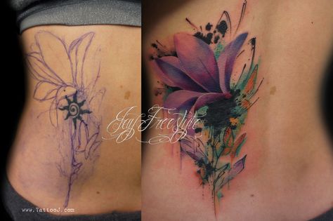 Small coverup tattoo Cover Up Tattoos Before And After, Flower Cover Up Tattoos, Tatuaje Cover Up, Butterfly Tattoo Cover Up, Cover Up Tattoos For Women, Tattoos For Women Flowers, Tattoo Cover Up, Geniale Tattoos, Flower Tattoo Sleeve