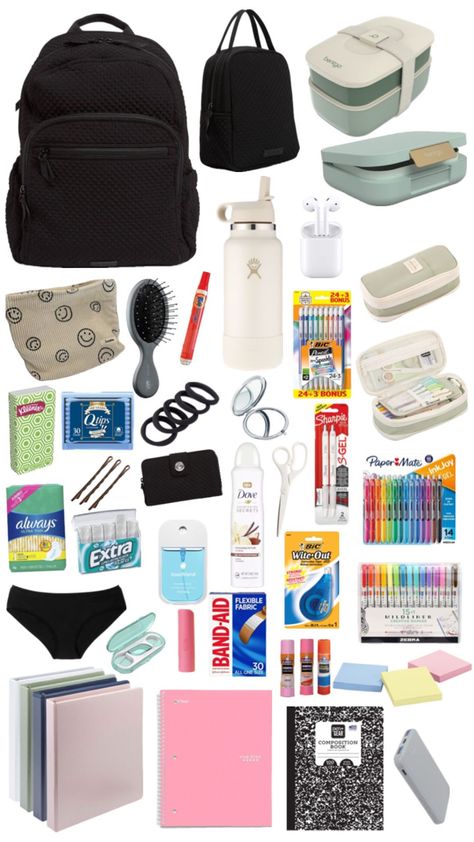 Middle School Essentials, School Emergency Kit, School Backpack Essentials, Preppy School Supplies, Everyday Bag Essentials, School Survival Kits, Pretty School Supplies, School Bag Essentials, Backpack Essentials