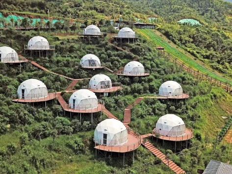 Geodesic Dome Homes, Glamping Resorts, Resort Architecture, Dome Home, Eco Hotel, Desain Lanskap, Resort Design, Dome House, Dome Tent