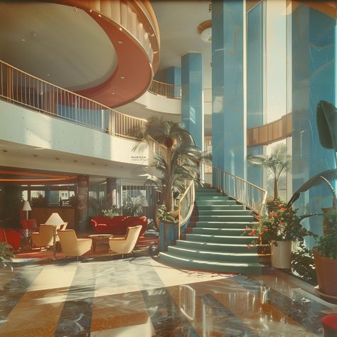 made with ai by me Vintage Hotel Lobby, 60s Hotel, Jazz Bar, Hotel Entrance, Hotel Plan, Vintage Hotels, Hotel Lobby, Grand Hotel, Postmodernism