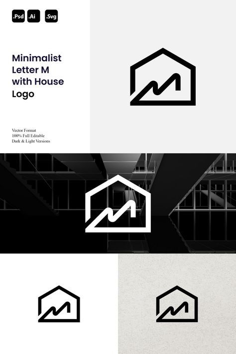 Minimalist Letter M with House Logo logoinspo #designermaker🤩. Real Estate Logo Design Inspiration, M Construction Logo, Home Brand Logo, Property Management Branding, M House Logo, House Logo Design Creative, Housing Branding, M Logo Design Ideas, Logo For Construction Company