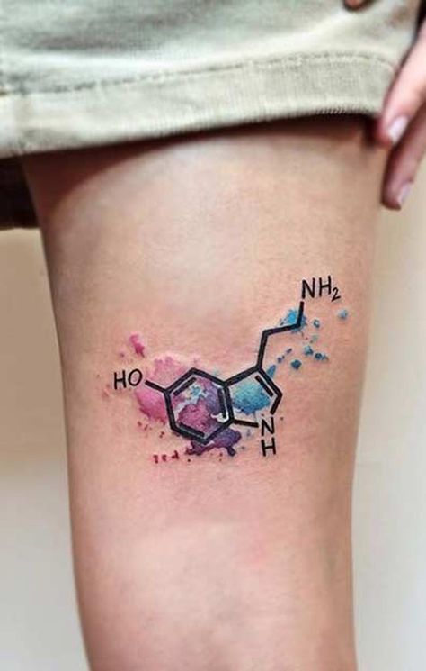 100+ Most Beautiful Watercolor Tattoo Ideas – MyBodiArt Dopamine Tattoo, Serotonin Tattoo, Happiness Tattoo, Molecule Tattoo, Foot Tattoos For Women, Feather Tattoos, Tattoo Life, Pattern Tattoo, Foot Tattoos