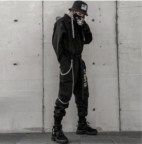 Techwear Men, Jaket Denim, Techwear Outfits, Goth Outfit, Jumpsuit Men, Streetwear Mode, Grunge Look, Hip Hop Streetwear, Xl Fashion