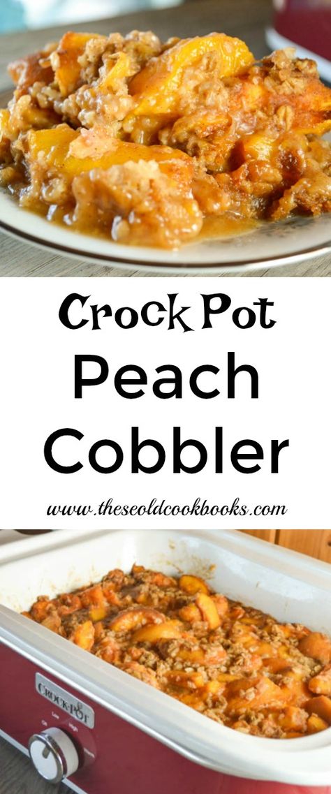 This Crock Pot Peach Cobbler may be the easiest dessert around because all the ingredients get dumped into the slow cooker insert and mixed together. Crock Pot Peach Cobbler, Crockpot Cobbler, Casserole Slow Cooker, Crockpot Peach Cobbler, Casserole Crockpot Recipes, Spiced Peaches, Easiest Dessert, Slow Cooker Casserole, Crockpot Dessert Recipes