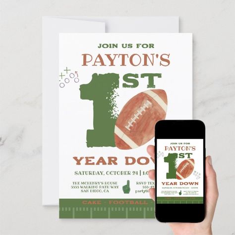 Football 1st Year Down Football BIrthday Party Invitation  Zazzle 1st Year Down Football Birthday, Football Watercolor, Football Birthday Party Invitations, Football Party Invitations, Football Birthday Invitations, Sports Birthday Invitations, 2nd Birthday Boys, Watercolor Invitation, Football Birthday Party