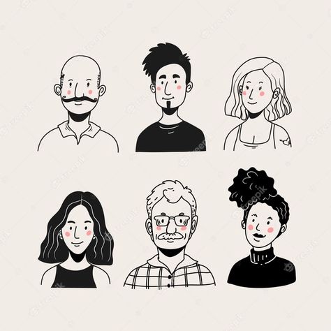 Illustration Design Graphique, Doodle People, 심플한 그림, Vector Character Design, Simple Character, Illustration Simple, Sketches Of People, Face Illustration, Cartoon People