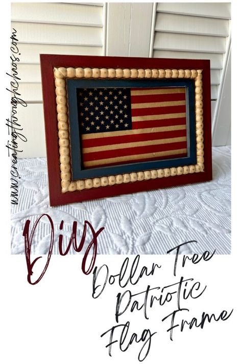 Diy American Flag Crafts, Dollar Tree Patriotic Wreath, Dollar Tree Patriotic Crafts, Diy Patriotic Decor, Farmhouse Americana, Flag Frame, 4th Of July Craft, Patriotic Crafts Diy, American Flag Crafts