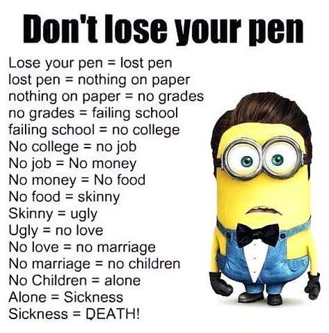 Dont Lose Your Pen, Lose Your Pen, Funny Knock Knock Jokes, Jenaka Kelakar, Tatabahasa Inggeris, Grumpy Cats, Funny Minion Pictures, Funny Minion Memes, Minion Pictures