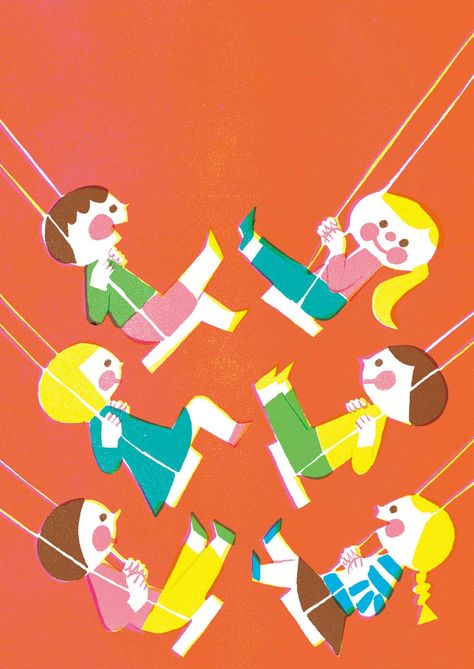 Yamauchi Kazuaki Yamauchi Kazuaki, Kids Playing Illustration, Children Playing Illustration, Play Illustration, Ideas Habitaciones, Playful Illustration, Mid Century Illustration, Kids Illustration, Amazing Drawings