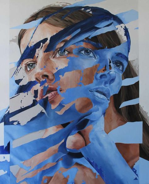 Distorted Portrait Art, Conceal And Reveal Art, Self Portrait Ideas Painting, Fragments Art Gcse Mindmap, Entwined Art Gcse, Fragments Art Gcse, Final Art Project Ideas, Fragmentation Art, Final Piece Ideas