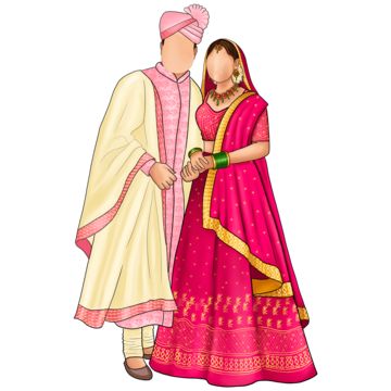 Wedding Couple Cartoon Marriage, Indian Bride And Groom Illustration, Sangeet Caricature, Couple Lehenga, Lehenga Beautiful, Cartoon Bride, Marriage Cartoon, Couple Indian, Bride Cartoon