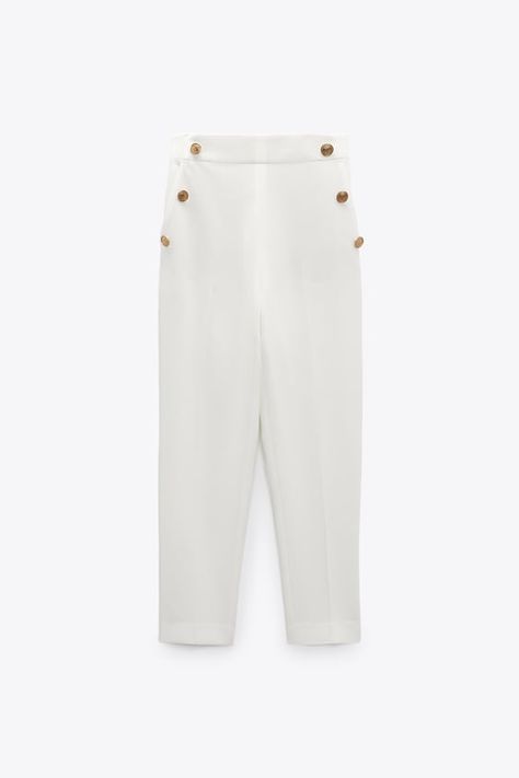 Basics Woman | ZARA United States Zara White Pants, Womens Business Pants, Sandal Kulit, Professional Pants, Strap Pants, Metallic Pants, Zara Jumpsuit, Elastic Waistband Pants, Satin Trousers