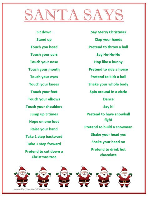 FREE PRINTABLE "Santa Says" game. Simon says with a Christmas spin, perfect for school holiday classroom parties. Santa Says, Classroom Christmas Party, Christmas Poem, School Christmas Party, Xmas Games, Christmas Games For Kids, Holiday Classroom, Kids Christmas Party, Christmas Tablescape