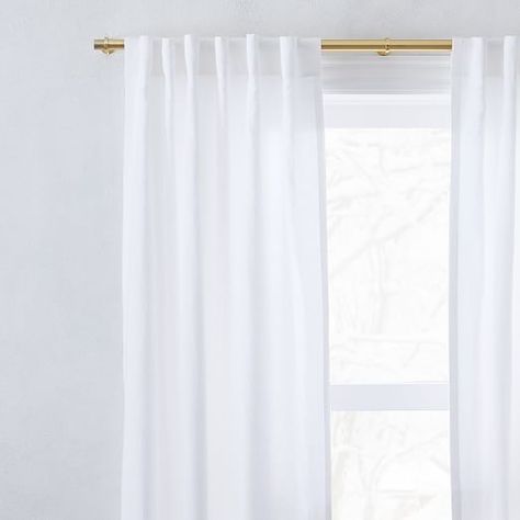 Simple Metal Curtain Rod - Antique Brass Belgian Linen Curtains, Mid Century Curtains, White Linen Curtains, Metal Curtain Rod, Brighter Bedroom, Linen Blackout Curtains, Striped Curtains, Linen Curtain, Metal Curtain