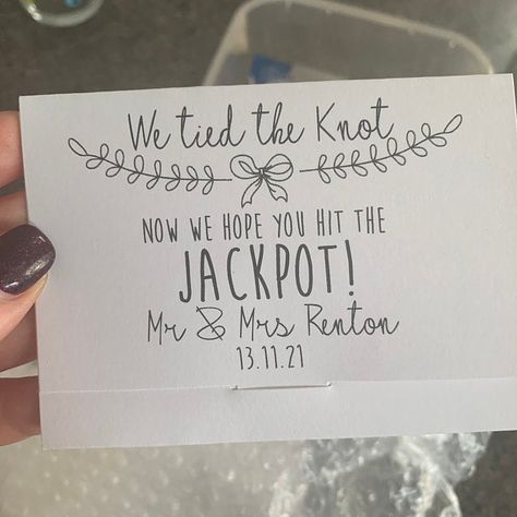 Lottery Ticket Wedding Favor, Card Holder Wedding, We Tied The Knot, Lottery Ticket, Wedding Card Holder, Thank You Photos, Lottery Tickets, Scratch Card, Wedding Gifts For Guests