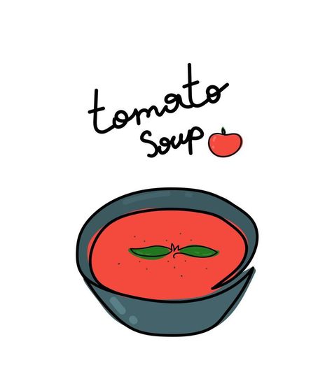 Tomato soup illustration. Blue plate with red soup. Puree soup illustration for menu, stickers, flyer, culinary public. Tomato Soup Illustration, Soup Puree, Soup Illustration, Puree Soup, Red Soup, Pureed Soup, Blue Plate, Graphic Templates, Tomato Soup