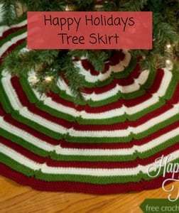 Free Crochet Christmas Tree Skirt Pattern-Happy Holidays Tree Skirt Christmas Tree Skirt Crochet Pattern, Crocheted Christmas Tree, Crochet Tree Skirt, Christmas Tree Skirts Patterns, Holiday Tree Skirts, Xmas Candles, Tree Skirt Pattern, Xmas Tree Skirts, Christmas Crochet Patterns Free