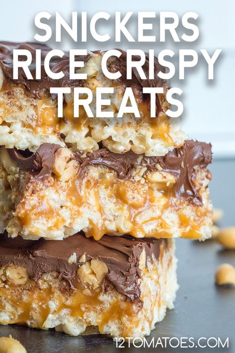 Candy Rice Crispy Treats, Twix Rice Krispie Treats, Sweet And Salty Rice Crispy Treats, Snickers Rice Krispie Treats Bar, Snickers Rice Crispy Treats, Snicker Rice Krispie Treats, Rice Crispy Desserts, Popcorn Rice Crispy Treats, Snickers Rice Krispie Treats