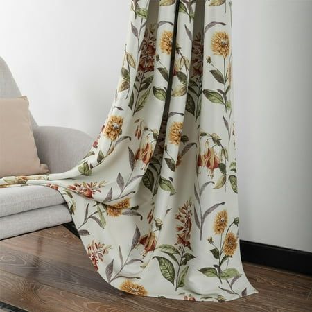 Classy Floral Print Blackout Curtains filter sunlight whether day or night, offering you a better afternoon nap or morning sleep-in (Dark colors work better) and saves energy leading to better temperature regulation of the room. These Simple Floral Pattern Light Filter Room Darkening Curtain panels are suitable for decorating your kid's room, bedroom, nursery, living room, dining room, kitchen, and so on. Custom sizes are available upon request. There are Yellow, Red, and Purple colors for you. Fall Living Room Curtains Ideas, Mustard Curtains Bedroom, Curtains For Green Walls Living Room, Sunflower Themed Bedroom, Floral Curtains Bedroom, Living Room Elegant Modern, Bedroom Curtains Master, Cottage Window Treatments, Botanical Curtains