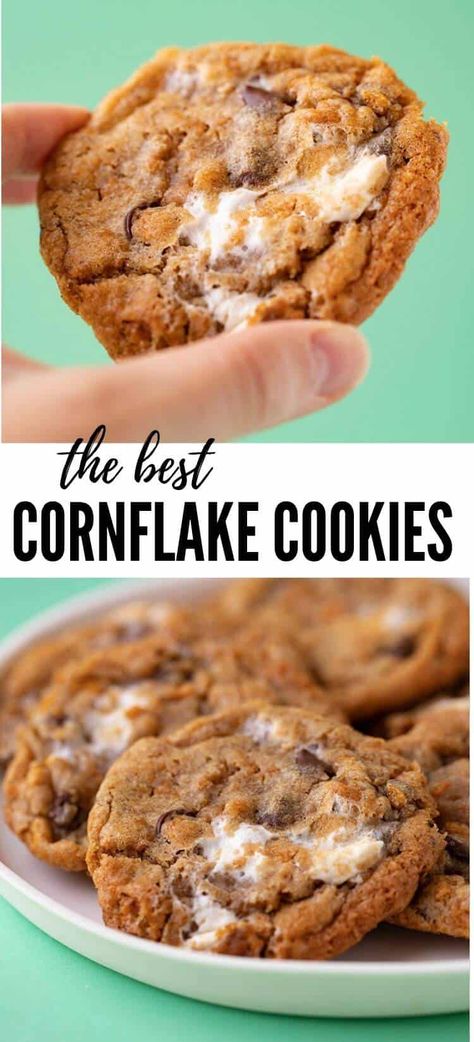 Chewy Cornflake Marshmallow Cookies Baking With Cornflakes, Marshmallow Cornflake Cookies, Cornflake Marshmallow Treats, Cornflake Dessert, Cornflake Marshmallow Cookies, Corn Flake Cookies, Recipes Using Marshmallows, Recipe With Marshmallows, Cookies With Marshmallows