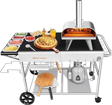 Amazon.com: GRILL FORCE Pizza Oven Table with Pizza Topping Station,Movable Pizza Oven Stand,Pizza Oven Cart,Outdoor Grill Table Cart,Food Prep Work Cart,Fit for Ooni Koda,Karu,Fyra,Ninja Woodfire,Blackstone : Patio, Lawn & Garden Pizza Oven Cart, Outdoor Grill Table, Pizza Oven Stand, Pizza Oven Table, Outdoor Cooking Table, Pizza Station, Pizza Gourmet, Weber Charcoal Grill, Table Top Grill