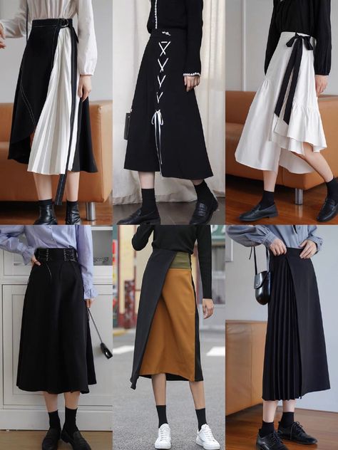 women patchwork skirt female chic irregular chic a-line midi skirt spring autumn 2020 high waist korean slim runway lady How To Style A Denim Skirt, Utilitarian Fashion, Denim Skirt Fashion, Midi Skirt Spring, Teenage Outfits, Long Skirt Fashion, Old Fashion Dresses, Patchwork Skirt, Black Outfits