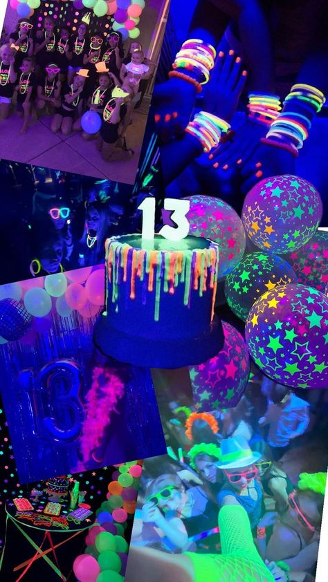 Glow Birthday Party Ideas, 13th Birthday Party Ideas For Teens, Neon Birthday Cakes, 14th Birthday Party Ideas, 18th Birthday Party Themes, Neon Birthday Party, Sweet Sixteen Birthday Party Ideas, Glow Birthday Party, 17th Birthday Ideas