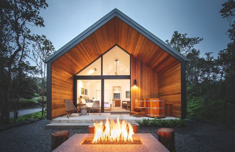 Photo 1 of 9 in This Hawaiian Cabin Is Volcanically Cool - Dwell Forest Cabin, A Frame House, Hus Inspiration, Modern Cabin, Cabin Design, Wooden House, Outdoor Fire, Outdoor Fire Pit, Barn House