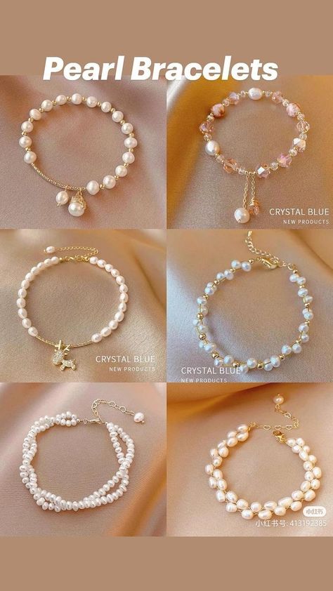 Fancy Accessories Aesthetic, Pearls Jewellery Designs, Accessories Diy Handmade, Cute Pearl Bracelet Ideas, Crafts With Pearls, Diy Pearl Bracelet Ideas, Beeds Jewelery Ideas, Jewelry Accessories Handmade, Peals Necklace