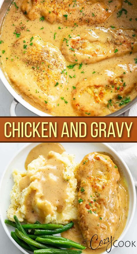 Easy Chicken And Gravy, Easy Chicken Gravy, Stove Top Chicken, Chicken Gravy Recipe, Chicken Smothered, Chicken And Gravy, Chicken Mashed Potatoes, Over Mashed Potatoes, Potato Dinner