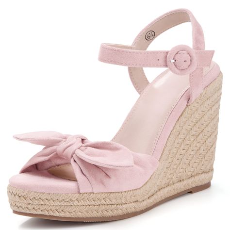 PRICES MAY VARY. NOTE：Some customers have the FEEDBACK that the size is SMALL, if you have skinny feet, we recommend you can order HALF SIZE Bigger !!!than you usually wear [ Fashion Elements ]: Super cute and comfortable espadrille wedge sandals for women! Adorable bow tie design, open toe wedges, adjustable ankle strap buckle, high-quality summer wedges heels. [ Heel Height ]: Platform measures approx. 1.2". Heel measures approx. 4", which is the perfect height to lengthen your leg curve to ma Pink Wedge Sandals, Bow Tie Design, Womens Espadrilles Wedges, Pink Wedges, Dress Heels, Sandals Platform, Summer Heels, Women's Espadrilles, Pink Heels