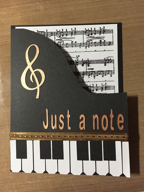 Black Birthday Card Ideas, Piano Cards Handmade, Music Themed Birthday Cards, Music Cards Ideas, Music Scrapbook Ideas, Card For Music Teacher, Music Christmas Cards, Farewell Greeting Cards, Piano Card