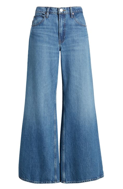 These '70s-inspired flared jeans are remade for today from premium nonstretch denim in a casual-chic dark wash. 32" inseam; 29" leg opening; 11" front rise Zip fly with button closure Five-pocket style 80% regenerative cotton, 20% recycled cotton Machine wash, dry flat Imported Wild Leg Jeans, Flowy Jeans, Baggy Flare Jeans, Modest Jeans, Flat Jeans, Wide Flare Jeans, Virgo Rising, 70s Pants, Unique Jeans