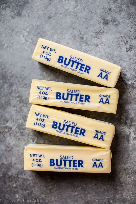 Salted vs Unsalted Butter in Baking on sallysbakingaddiction.com Baking 101, Sweet Butter, Baking Basics, Cooking 101, Cooking Techniques, Baking Tips, Salted Butter, Cooking Kitchen, Stick Of Butter