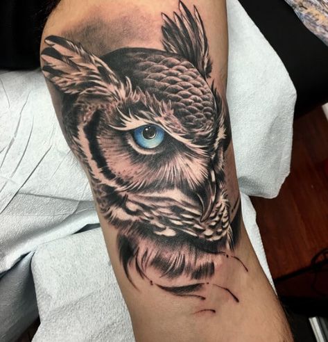 10+ Great Horned Owl Tattoo Ideas | PetPress Horned Owl Tattoo, Snowy Owl Tattoo, Grinch Tattoo, Tato Mata, Watercolor Owl Tattoos, Owl Eye Tattoo, Mens Owl Tattoo, Colorful Owl Tattoo, Owl Tattoo Meaning