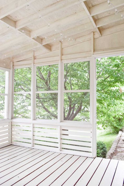 Adding Paneling to a Screened in Porch Screen Porch With Half Wall, Decks With Screened In Porch, Carport To Screened In Porch, Screened In Carport, Screened In Balcony, Small Screened In Porch, Screened Room, Porch Kits, Porch Design Ideas