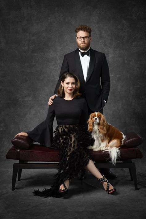 Glam Family Photoshoot, Family Dog Photos, Seth Rogan, Studio Family Portraits, Family Portrait Poses, Seth Rogen, Studio Poses, Family Photo Pose, Photoshoot Studio