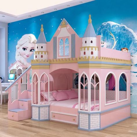 Solid Wood Customized Princess Bed Girl Dream Castle Girl Pink Children's Bed Villa Double Bed Ice And Snow Wonderland Bed _ - AliExpress Mobile Castle Bedroom Kids, Princess Bunk Beds, Princess Kids Room, Princess Castle Bed, Bunk Beds For Girls Room, Bunk Beds For Boys Room, Bed For Girls Room, Girls Bunk Beds, Castle Bed