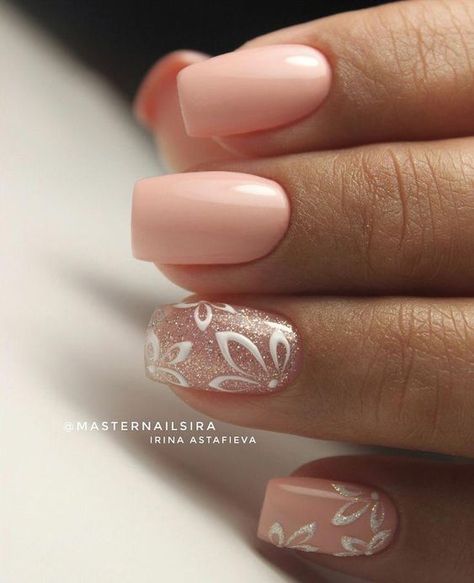 Simple Wedding Nails, French Pedicure, Floral Nail Designs, Wedding Nails Design, Nail Art Wedding, Foil Nails, Cat Kuku, Bridal Nails, Floral Nails