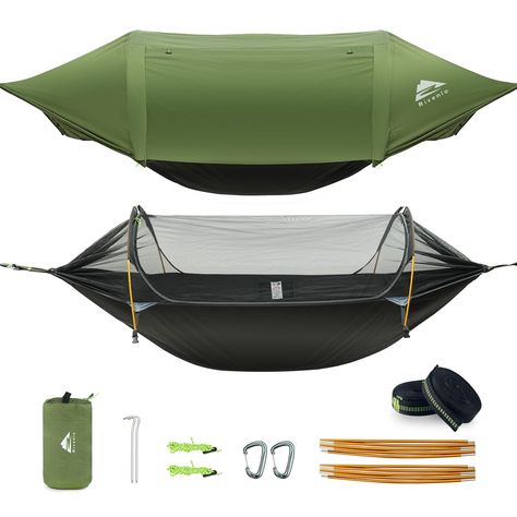 PRICES MAY VARY. 3 in 1 Function Hammock - The Camping Hammock tent is multi-functional to be used as a hammock; Rotate the hammock, It can be used as an ordinary tree hammock; When using with the rain fly, the hammock becomes a heavy rain waterproof tent with nice air flow. Private Space - Equipped with mosquito net makes you keep away from annoying mosquitos or flies to have a safe and comfortable sleeping outside. The Hammock can be put in a sleeping pad (Excluded in Package), support on back Car Camping Setup, Camping Hammock Tent, Hiking Hammock, Sleeping Hammock, Tree Hammock, Eno Hammock, Apocalypse Gear, Check Lists, Camping For Beginners