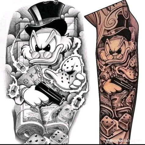 Filled Tattoo, Disney Tattoos For Men, Shoulder Tattoo Men, Tattoo Men Ideas, Chicano Tattoos Sleeve, Evil Tattoo, Half Sleeve Tattoos Drawings, Gangsta Tattoos, Money Tattoo