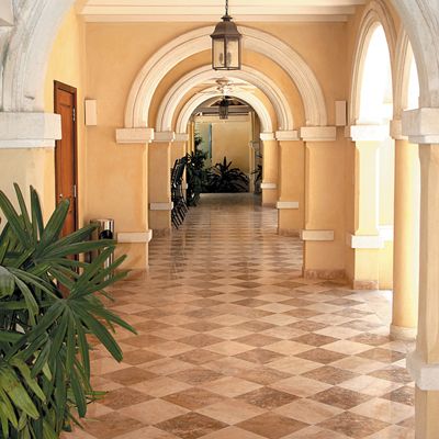 Ivory Patika Collection from Marble Systems, Inc. Harlequin Tile, Travertine Tiles, Checkerboard Floor, Travertine Floors, Travertine Tile, Building A New Home, Apartment Balconies, Stone Collection, Decorative Trim