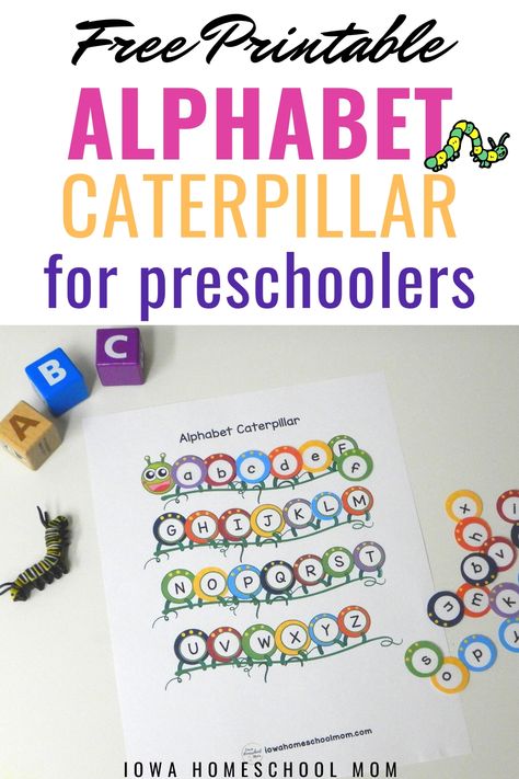 Alphabet Caterpillar: Free Preschool Printables | Free printables for preschoolers and toddlers for learning letters. Great worksheet addition to a preschool learning binder or as file folder games. #freeprintables #preschool #alphabet Alphabet Caterpillar, Caterpillar Preschool, Printable For Preschool, Preschool Mom, Pattern Cards, Toddler Homeschool, Free Preschool Printables, Abc Activities, File Folder Games