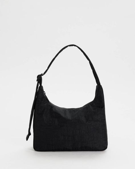 Mini Nylon Shoulder Bag : Black - Baggu Baggu Bags, Sustainable Accessories, Nylon Shoulder Bag, Scrap Material, Mini Shoulder Bag, Nylon Bag, Black Mini, Devon, Crescent