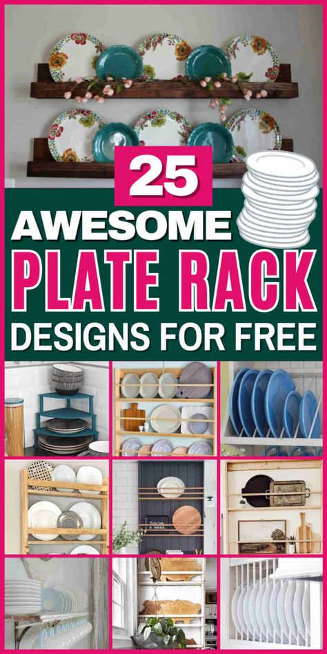 25 Practical DIY Plate Rack Designs for Organized Storage Diy Plate Display Stand, Platter Storage On Wall, Diy Plate Rack Wall Display, Open Shelving Plates, Dinner Plate Storage Ideas, Kitchen Plate Rack Ideas, Plate Stand Ideas, Plates Storage Ideas, Diy Plate Stand