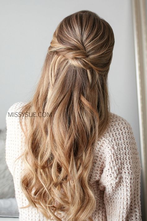 Medium Long Formal Hairstyles, Easy Formal Down Hairstyles, Twisted Bridesmaid Hair, Semi Formal Long Hairstyles, Half Up Braided Hairstyles Tutorials, Half Up Half Down Hair Twist, Medium Length Semi Formal Hairstyles, Professional Hair Styles For Long Hair, Long Hair Wavy Hairstyles